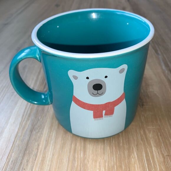 Charming Blue & White Polar Bear in Red Scarf Oversized Mug by Caribou NWOT - Picture 1 of 5